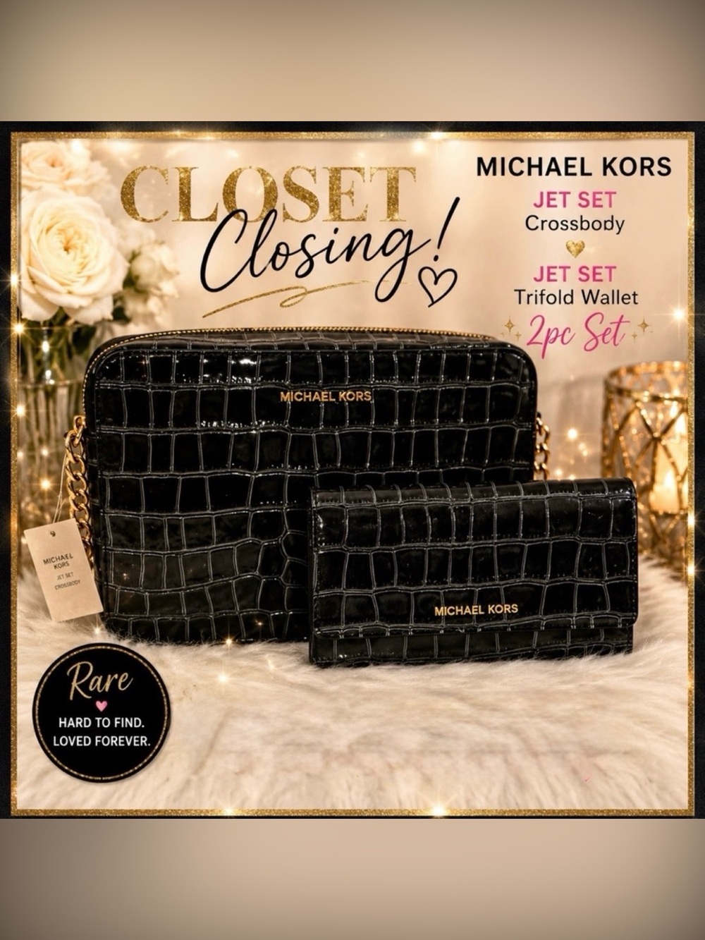 Michael Kors JET SET Crossbody/JET SET Trifold Wallet 2pc Set